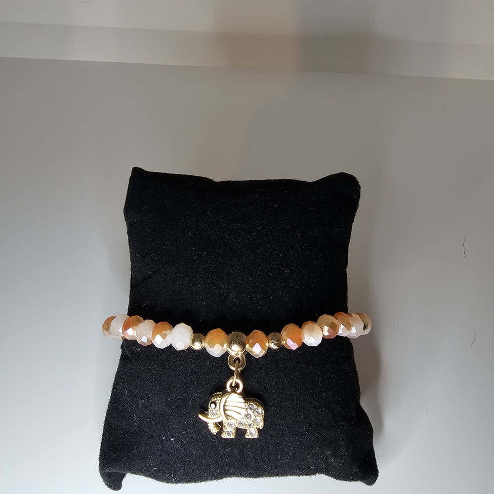 Gold Elephant Charm Beaded Stretch Bracelet